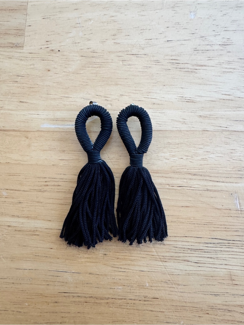 Black Tassel Loop Earrings — Lightweight Statement Drops